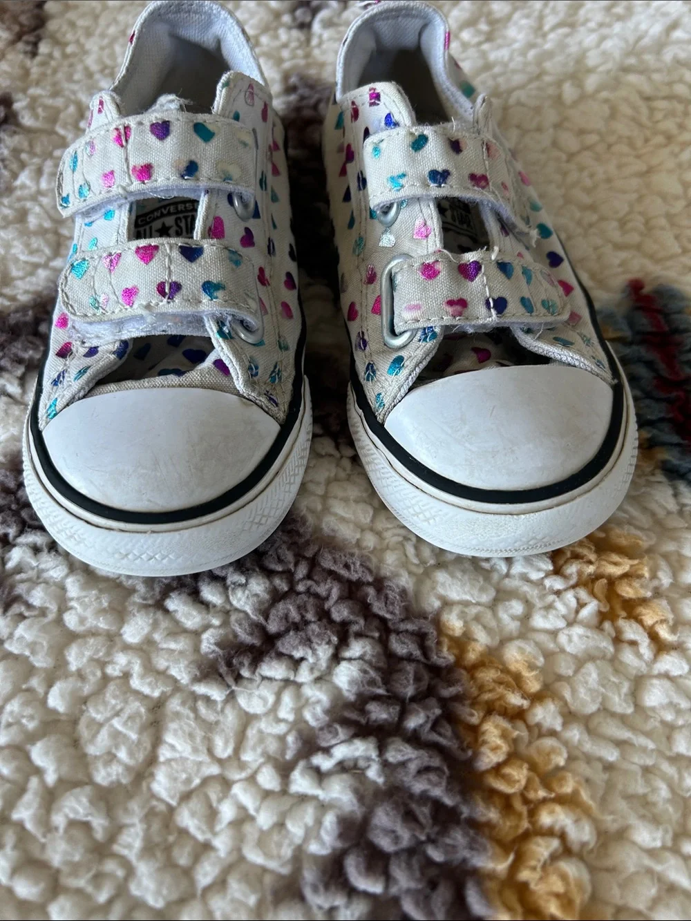 Converse White Kids Sneakers with Multicolor Heart Details